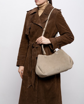 Christian Villa Бежевая замшевая сумка-тоут с тиснением логотипа 06367