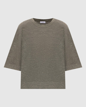 Brunello Cucinelli Топ кольору хакі з льоном M8Q257100