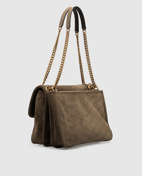 Saint Laurent Замшева сумка-месенджер NIKI TRIPOUCH кольору хакі 8129431U807