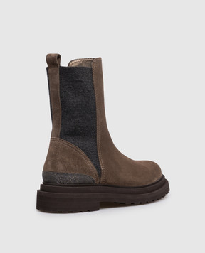 Brunello Cucinelli Коричневі замшеві челсі з ланцюжком моніль MZSFG3307P