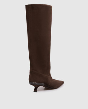 Brunello Cucinelli Коричневі замшеві чоботи з ланцюжком моніль MZSFC3353P