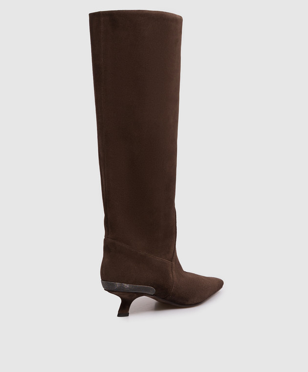 Brunello Cucinelli Коричневі замшеві чоботи з ланцюжком моніль MZSFC3353P зображення 3