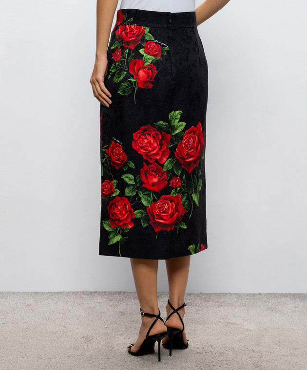 Dolce&Gabbana Черная юбка с шелком в принт F4CS8TFSTB4 изображение 4