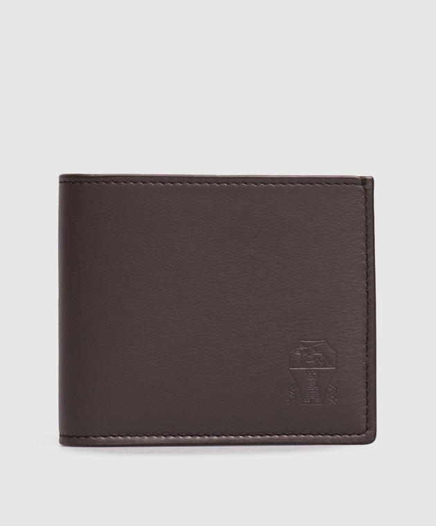 Brunello Cucinelli Коричневый кожаный портмоне Smooth с тиснением эмблемы MWZNBU006