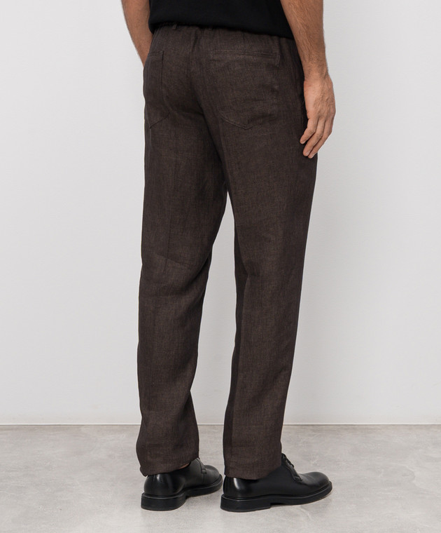Bertolo Cashmere Коричневые брюки из льна 611625 изображение 4