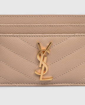 Saint Laurent Бежевий шкіряний картхолдер з металевою емблемою Cassandre 423291BOW01