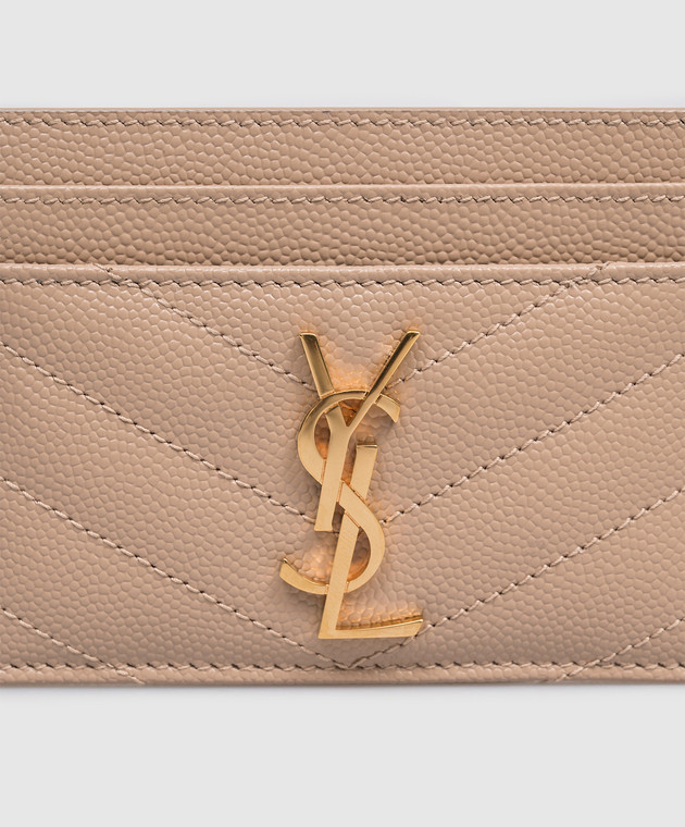 Saint Laurent Бежевый кожаный картхолдер с металлической эмблемой Cassandre 423291BOW01 изображение 3