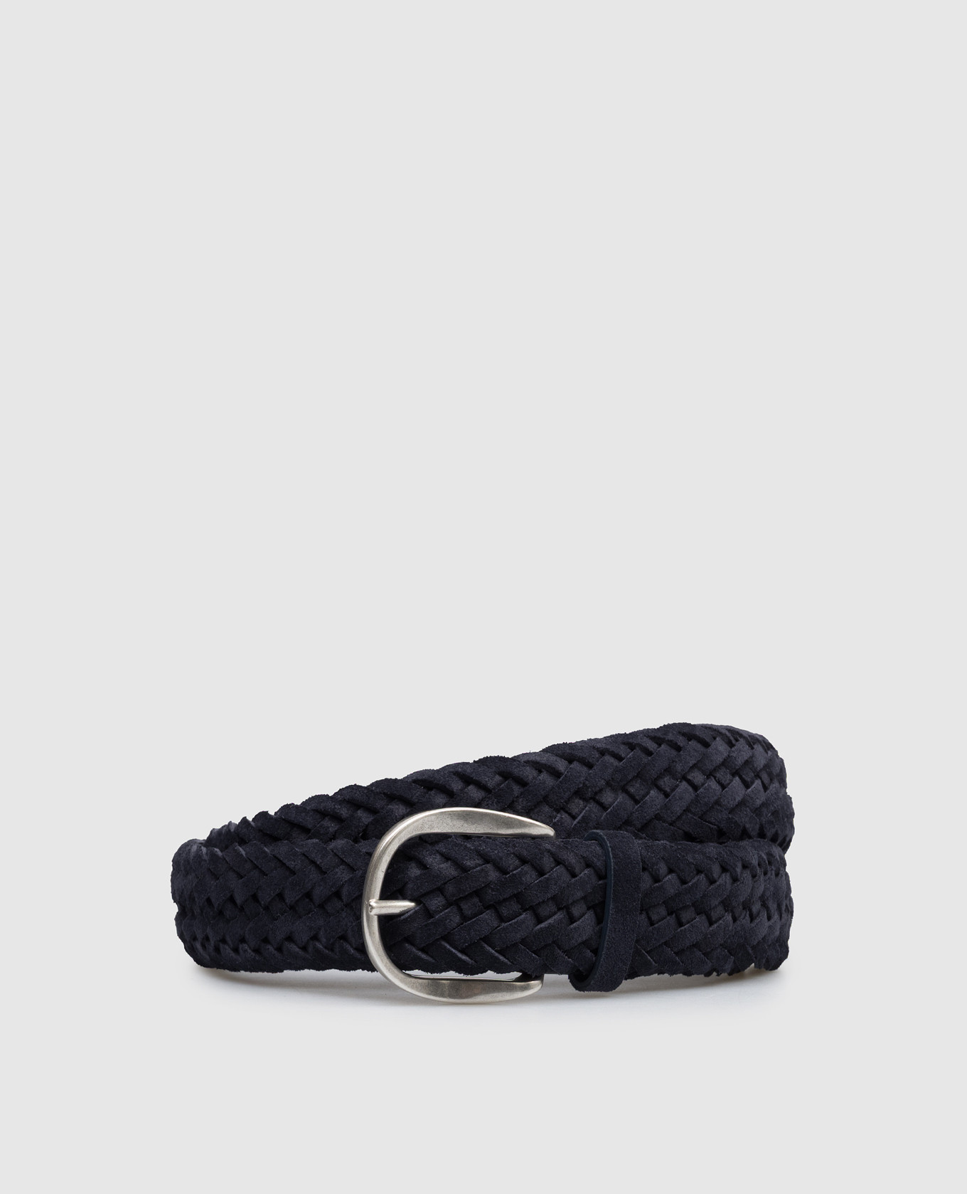 Синий замшевый плетеный ремень с логотипом