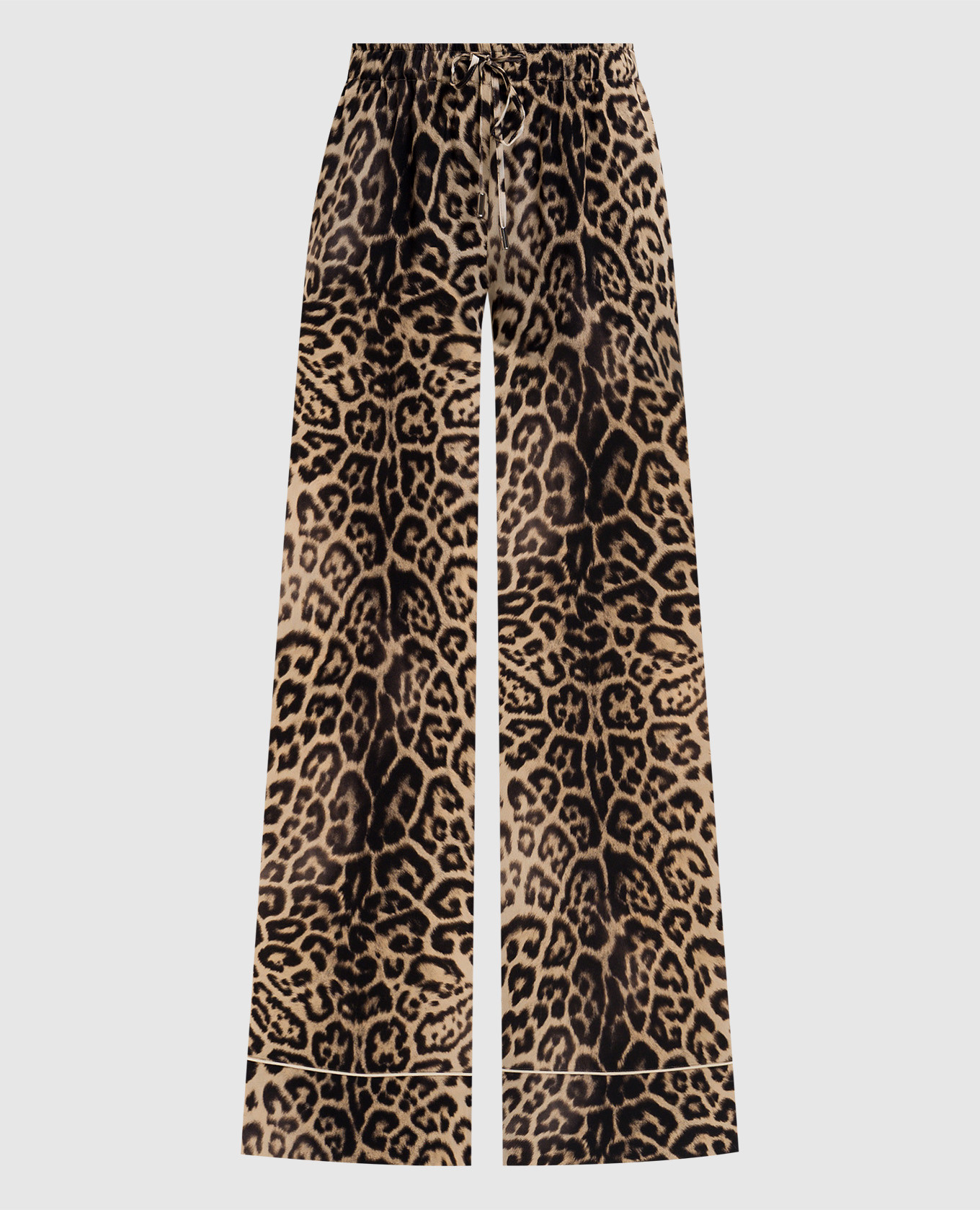 

Бежевые брюки из шелка в анималистичный принт, Бежевый, Широкие брюки
