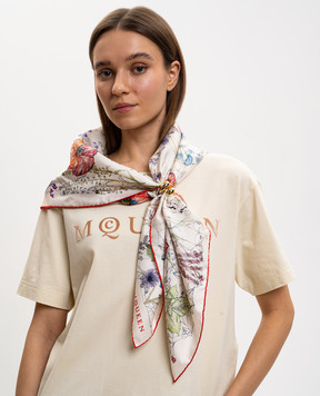 Alexander McQueen Белый платок из шелка в цветочный узор Spider 8585293001Q