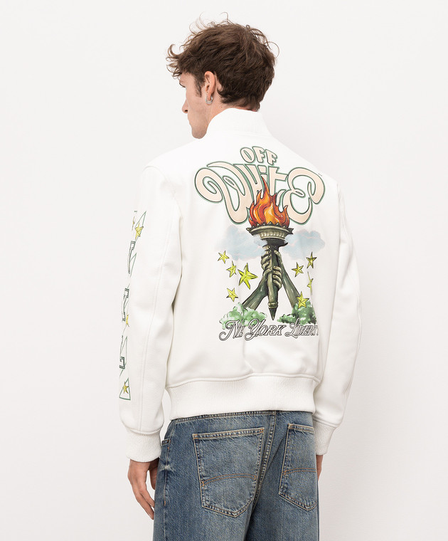 Off-White Белый кожаный бомбер с принтом 44MJA122Z26L003 изображение 4