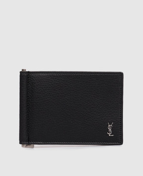 Saint Laurent Чорний шкіряний картхолдер із затискачем для купюр 863631AAELP