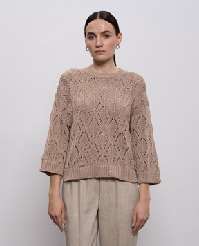 Peserico Коричневый ажурный джемпер с пайетками A99054F0309110