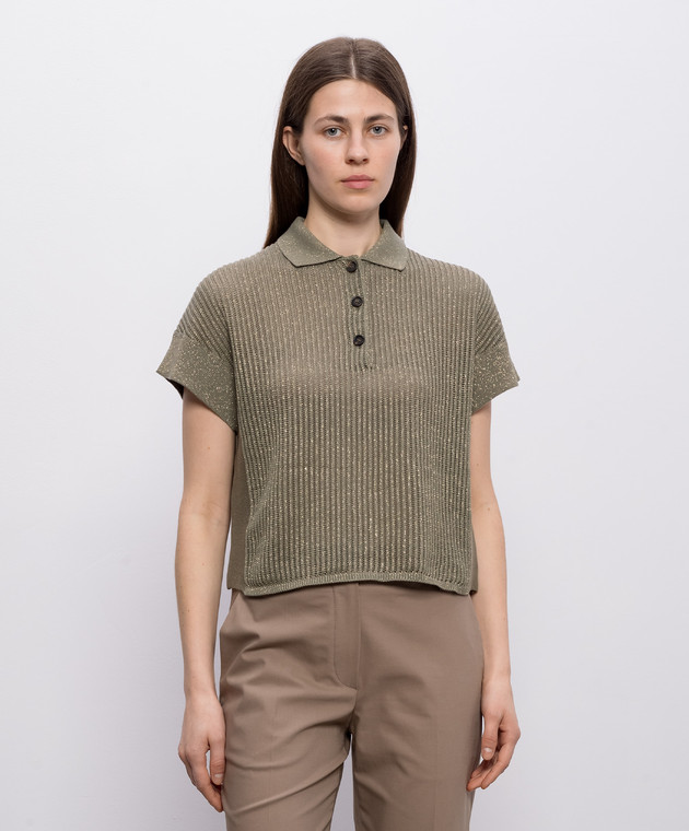 Brunello Cucinelli Зелене поло з люрексом MST258305 зображення 3