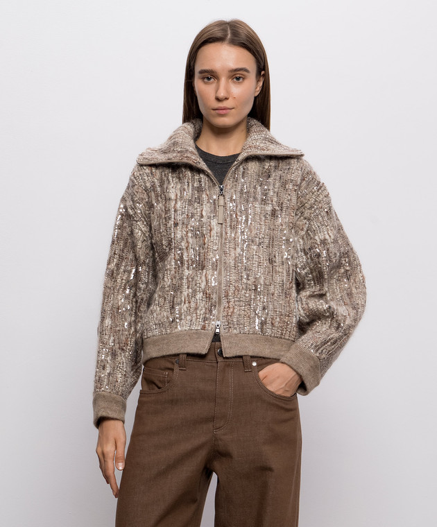 Brunello Cucinelli Бежевый кардиган с пайетками MNLR08306P изображение 3