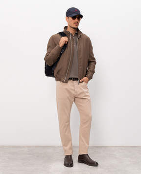 Brunello Cucinelli Коричневое поло в рубчик M29400025