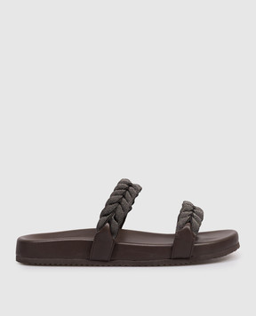 Brunello Cucinelli Коричневые кожаные шлепанцы с цепочкой мониль MZGAG3159
