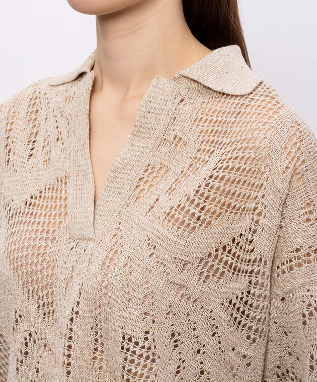 Brunello Cucinelli Бежевий пуловер з льону MDT771005 зображення 5