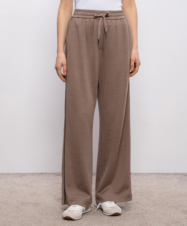 Brunello Cucinelli Коричневі спортивні штани із шовком з ланцюжком моніль MD828SM689 зображення 3