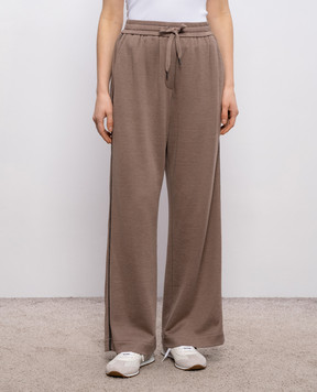 Brunello Cucinelli Коричневі спортивні штани із шовком з ланцюжком моніль MD828SM689