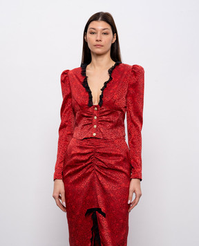 Alessandra Rich Красная блуза из шелка с кружевом FABX4284F4670