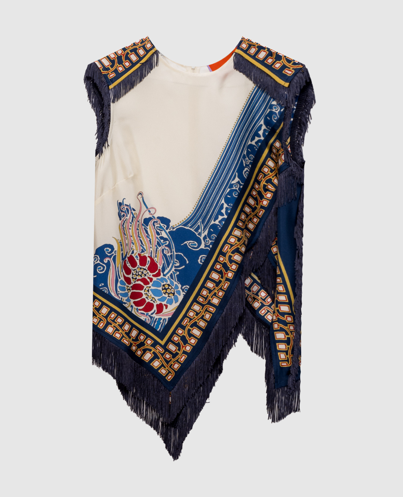 Бежевый топ из шелка в принт