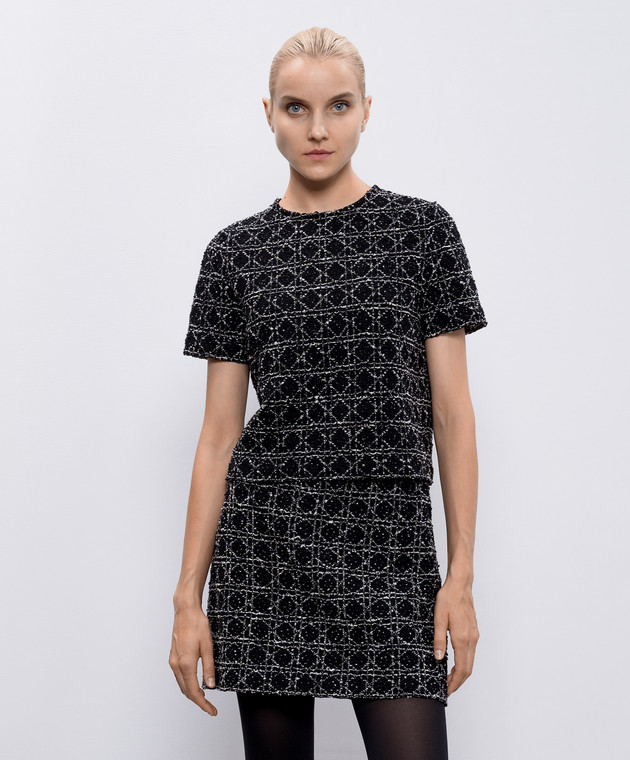 Christian Dior Чорний твідовий топ у візерунок 424S36AM752 зображення 3