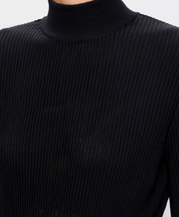 Balmain Чорна сукня з вовни в рубчик HF1RL245KK06 зображення 5