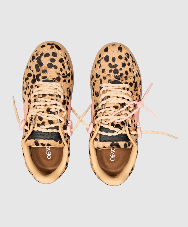 Off-White Бежевые кожаные кроссовки End Of Play в принт OF05772267 изображение 4