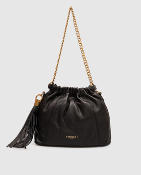Twinset Черная кожаная сумка с тиснением логотипа 262TD8181