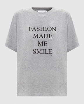 Victoria Beckham Сіра меланжева футболка з принтом 1226JTS007458A