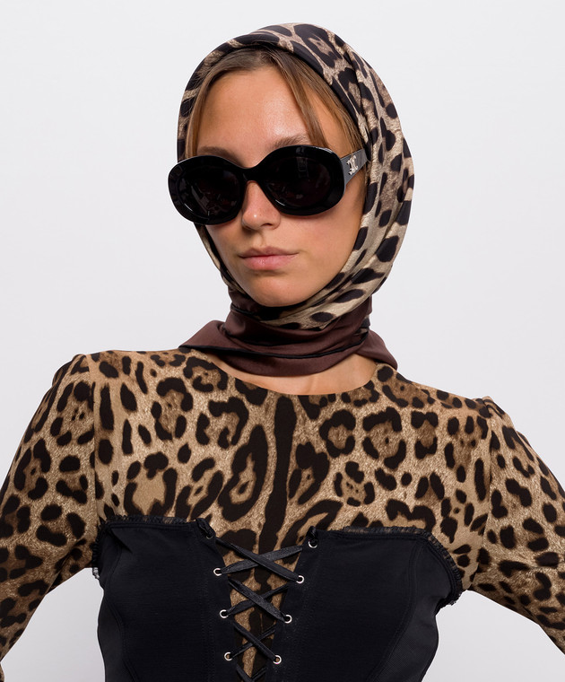 Dolce&Gabbana Бежевый платок из шелка в леопардовый принт FN090RGDBYX изображение 2