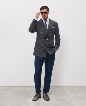 Brunello Cucinelli Сірий двобортний піджак з вовною та льоном MP4998BPCG