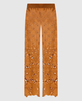 Ermanno Scervino Life Коричневые ажурные брюки с вышивкой D484P603QYD