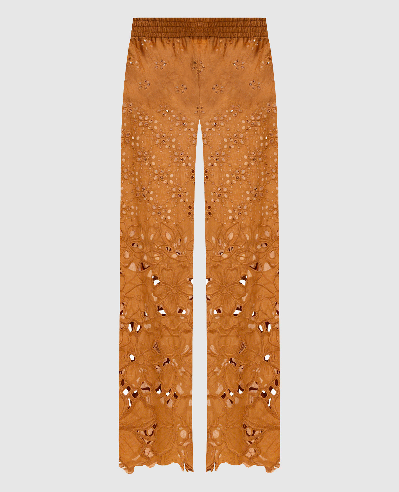 Коричневые ажурные брюки с вышивкой