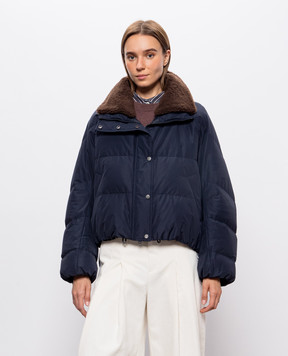 Brunello Cucinelli Синий пуховик с мехом MH5257474