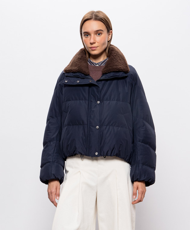 Brunello Cucinelli Синий пуховик с мехом MH5257474 изображение 3