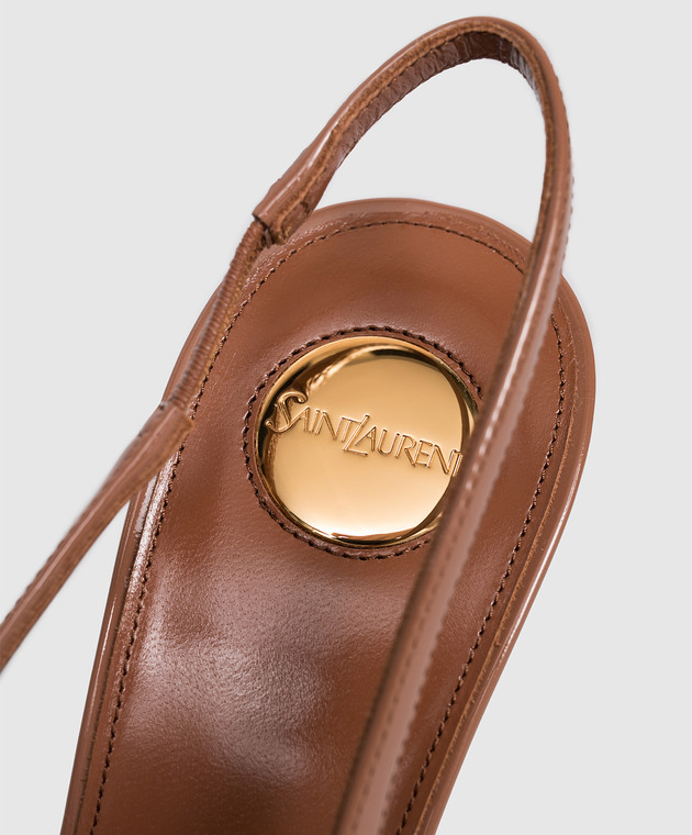 Saint Laurent Коричневые кожаные лакированные слингбеки GUERMANTES 870505AAD60 изображение 5