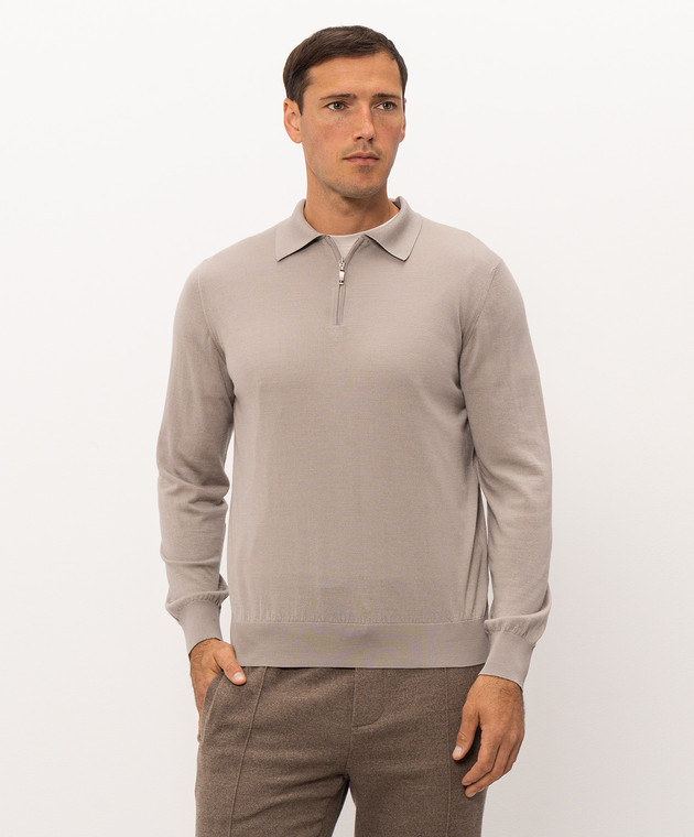Doriani Cashmere Бежевое поло из шерсти, шелка и кашемира 18057ZIP79 изображение 3