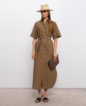 Brunello Cucinelli Коричнева сукня-сорочка з паєтками M0F79AHD91