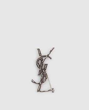Saint Laurent Срібляста брошка CASSANDRE з тисненням під шкіру крокодила 470371Y1500m