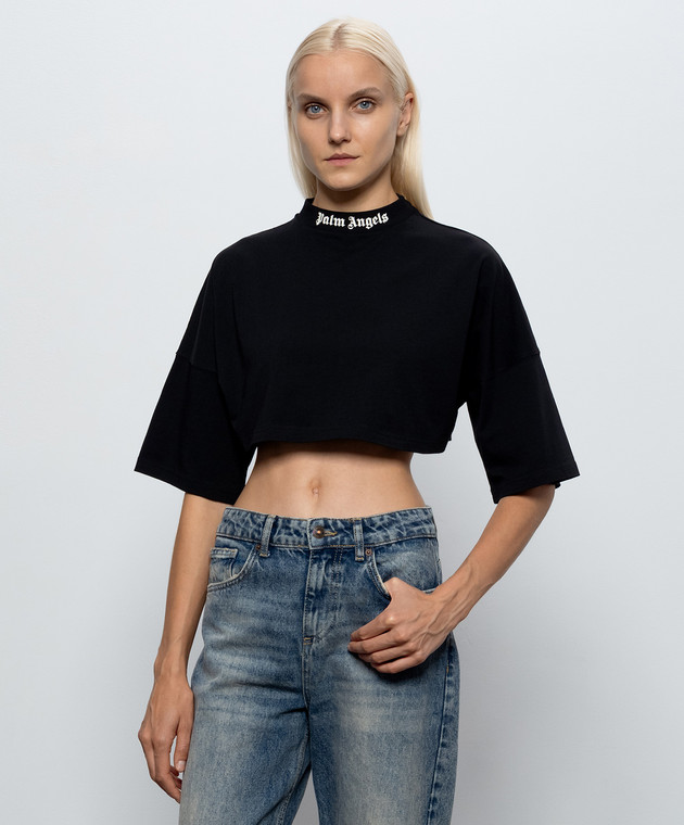 Palm Angels Черная укороченная футболка PAWAA001JR001 изображение 2
