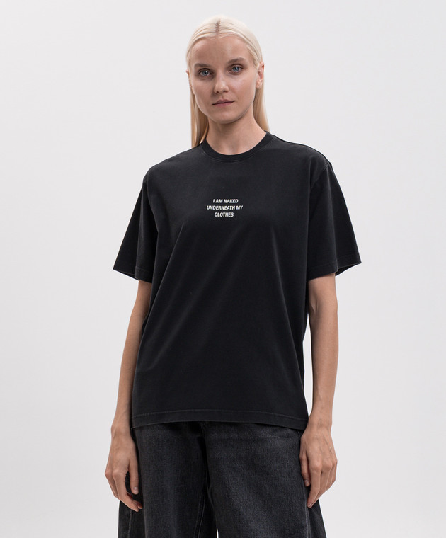 Vetements Черная футболка с надписью MH27TR171Bw изображение 3