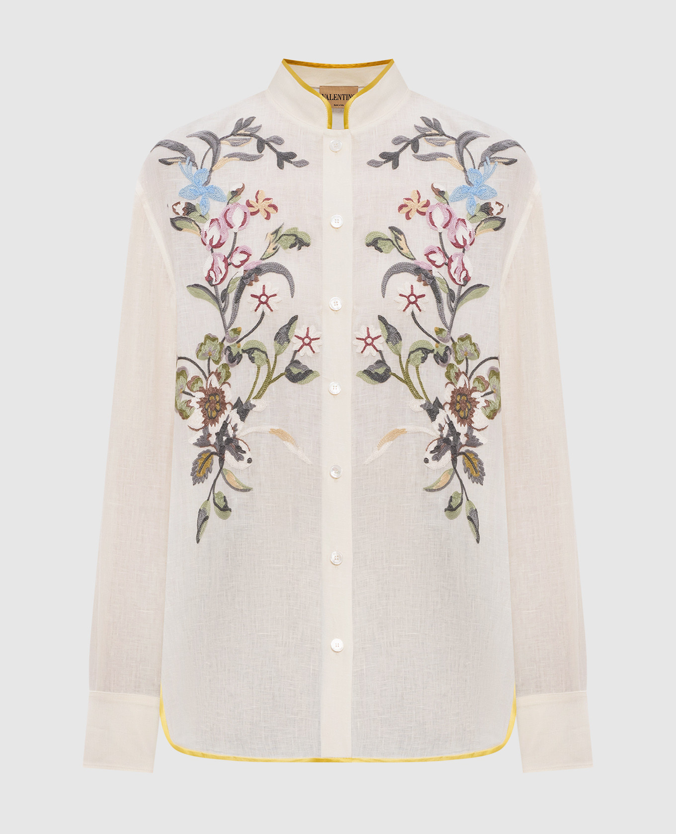 

Бежевая блуза из льна с цветочной вышивкой, Бежевый, Блузы