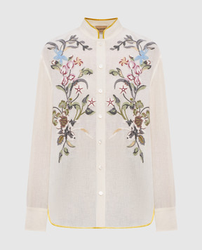 Valentino Бежева блуза з льону з квітковою вишивкою 8B3AB8269M4
