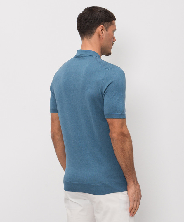 Enrico Mandelli Синее поло с шелком с геометрическим узором 3K034A5645 изображение 4