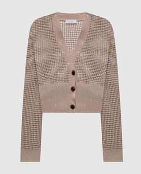 Brunello Cucinelli Коричневий ажурний кардиган з паєтками MDV762106