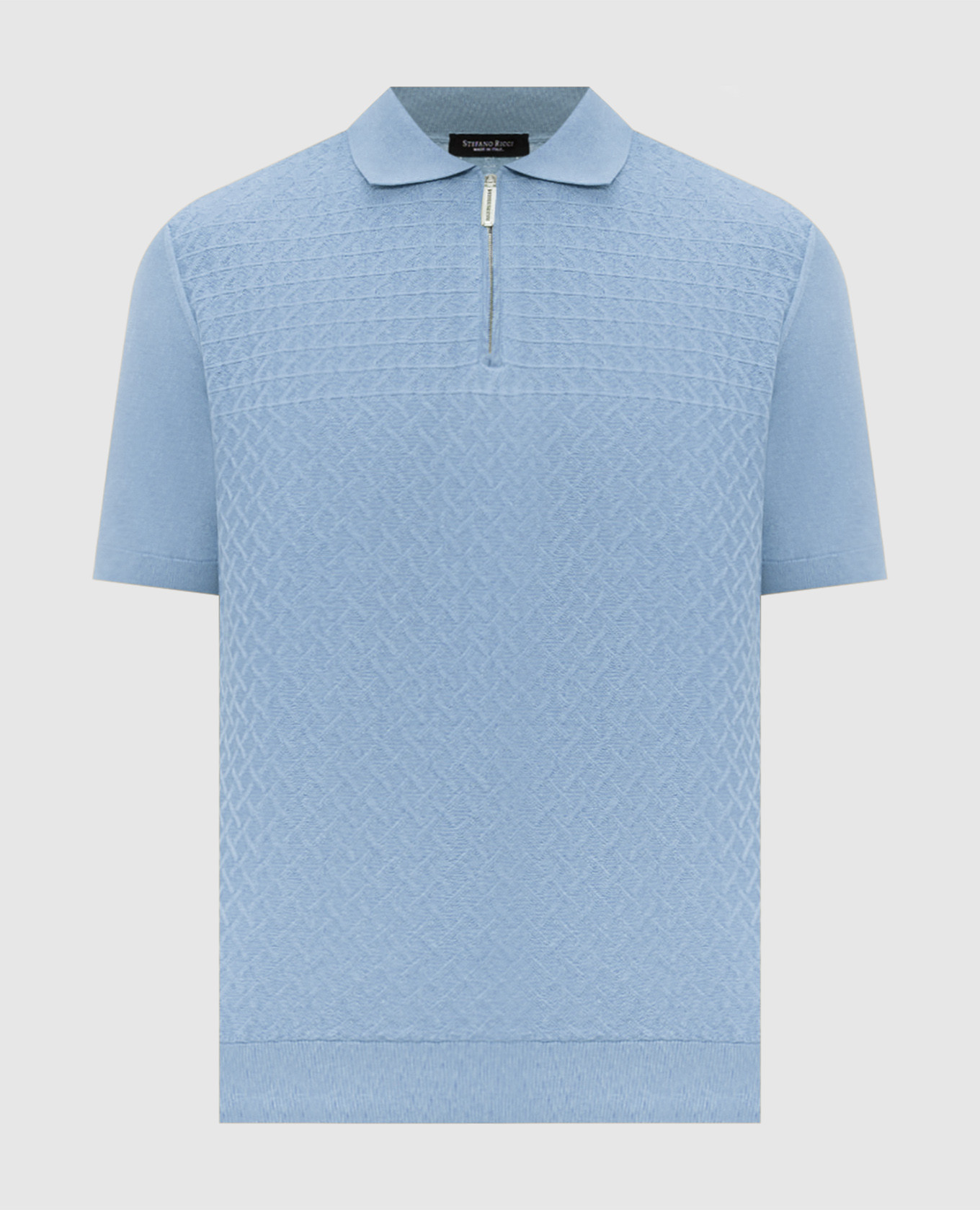 Голубое поло в тканом узоре