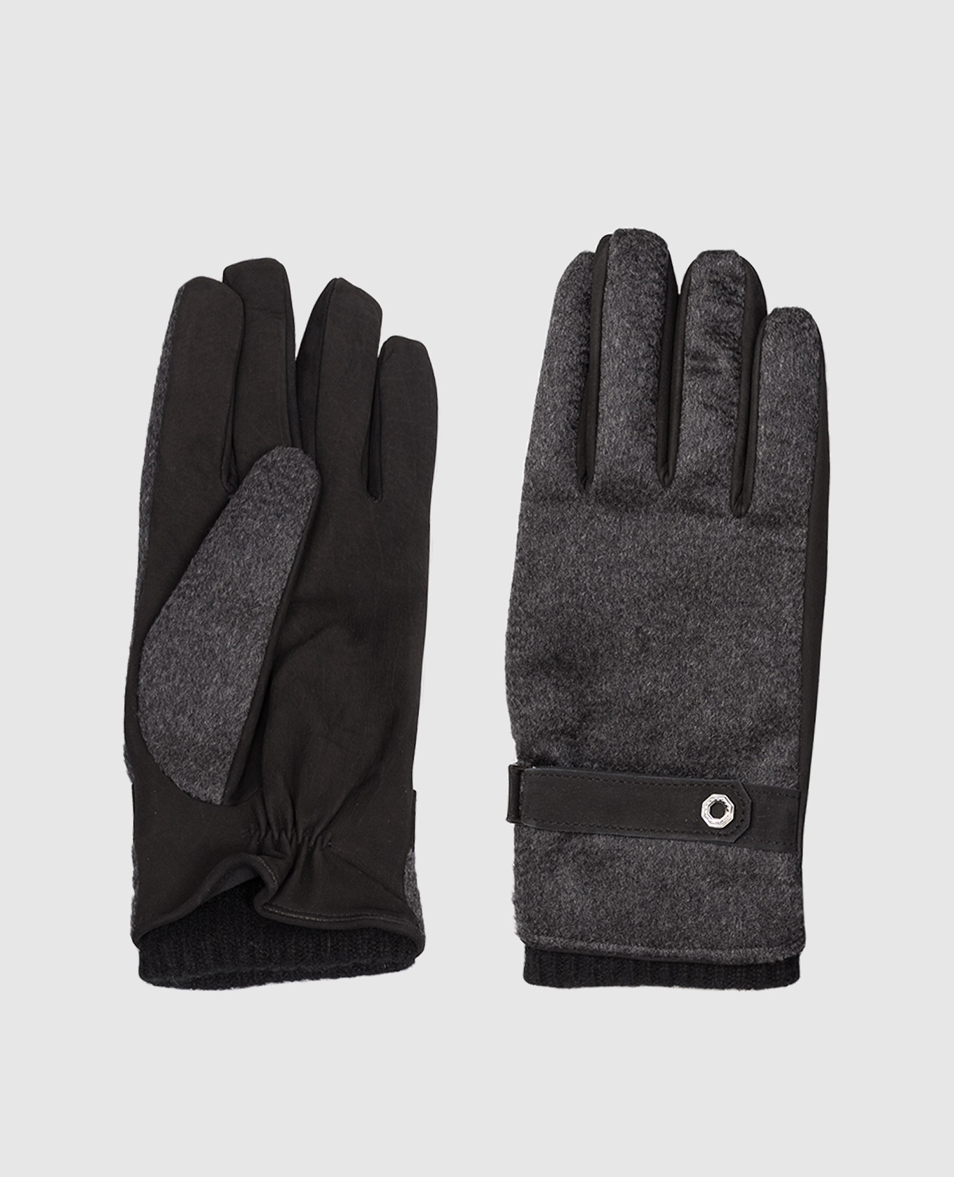 Серые комбинированные перчатки из кашемира и нубука
