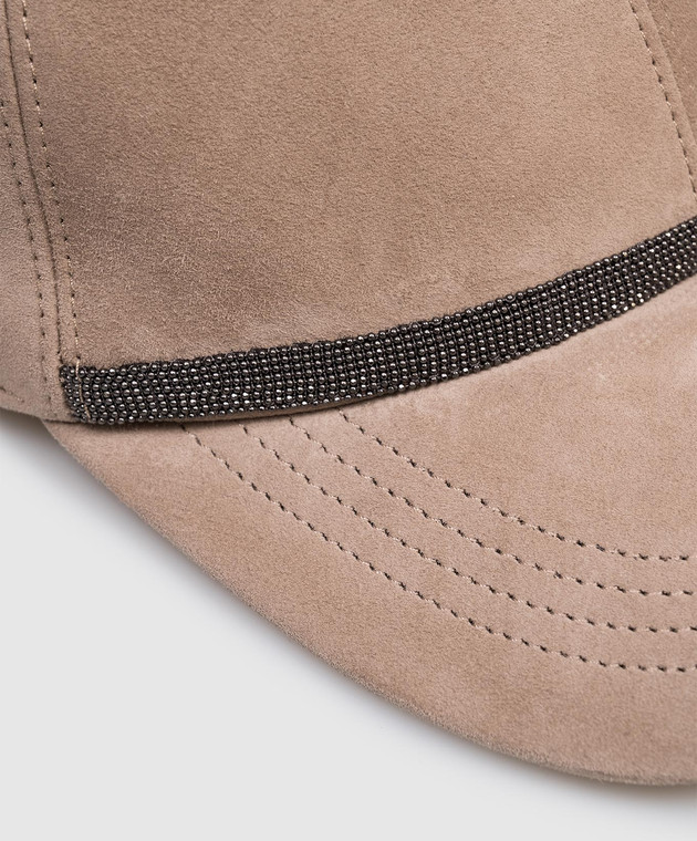 Brunello Cucinelli Бежевая замшевая кепка с цепочкой мониль MCAP9F151 изображение 4